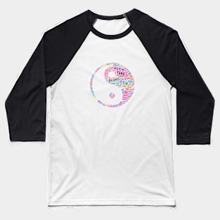 Yin Yang Philosophy Silhouette Shape Text Word Cloud Baseball T-Shirt